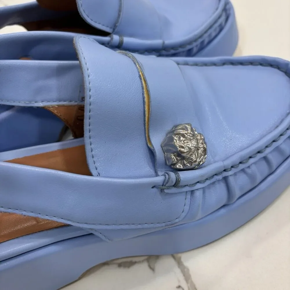 Ganni Loafers Womens Size 8 EU 38 Retro Slingback Platform Shoes Blue Leather - Picture 4 of 12